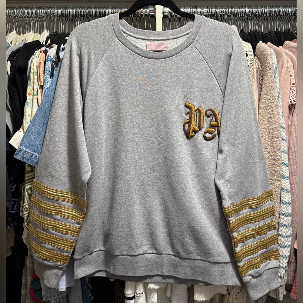 Palm Angels Gray Sweatshirt with Gold Accents